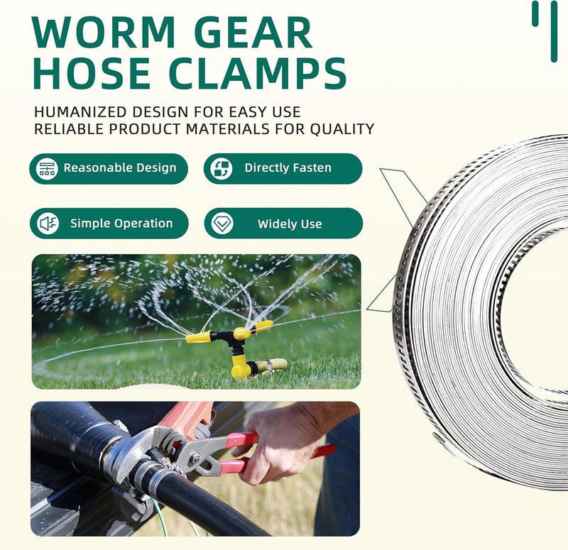 Riyhch Hose Clamp Assortment Kit, 304 Stainless Steel Large Band Hose Clamp Metal Strap + Stronger Fasteners, Adjustable Worm Gear Hose Clamps Screw Clamps (50 Feet Strap + 24 Fasteners) - Image 3